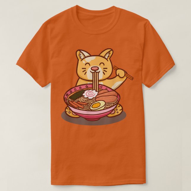 Camiseta Taza de gatos ramen comiendo fideos novedad gracio (Diseño del anverso)