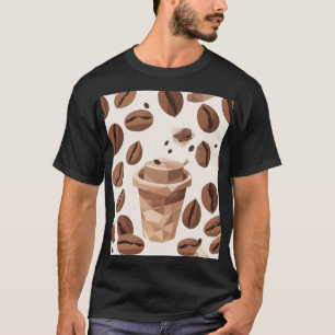Camiseta Taza de Granos de Café Patrón Geométrico Bajo Poli