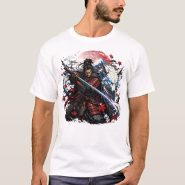 Camiseta Taza de Samurái y Lobo Blanco | Fantasía del Guerr