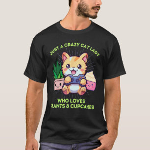 Camiseta Taza de Señora Gata Loca Divertida Cupcakes Planta