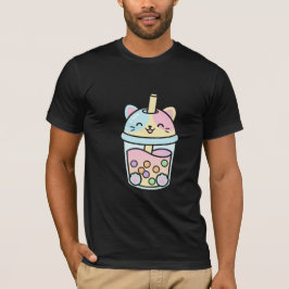 Camiseta Taza de té de burbujas de gatito Kawaii lindo sonr