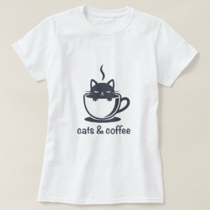 Camiseta Tazas de café de gatos y Noir Feline Coffee