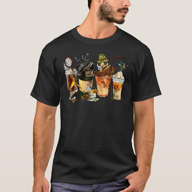 Camiseta Tazas de café de pesca Vida de pesca con café (Anverso)