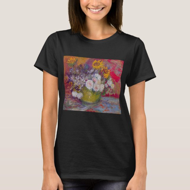 Camiseta Tazón con girasoles y Rosas por Vincent van Gogh (Anverso)