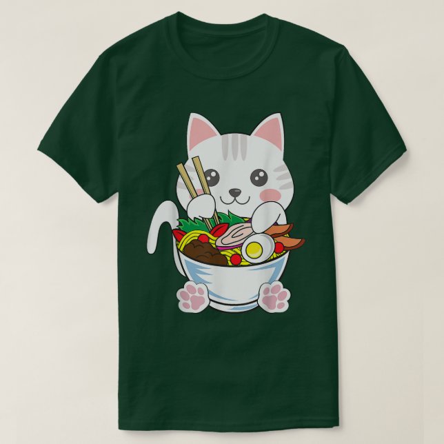 Camiseta Tazón de Anime de Gato Ramen Kawaii Neko Comida Ja (Diseño del anverso)