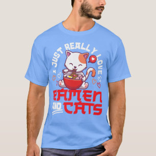 Camiseta Tazón de fideos Ramen amor japonés Kawaii gato aca