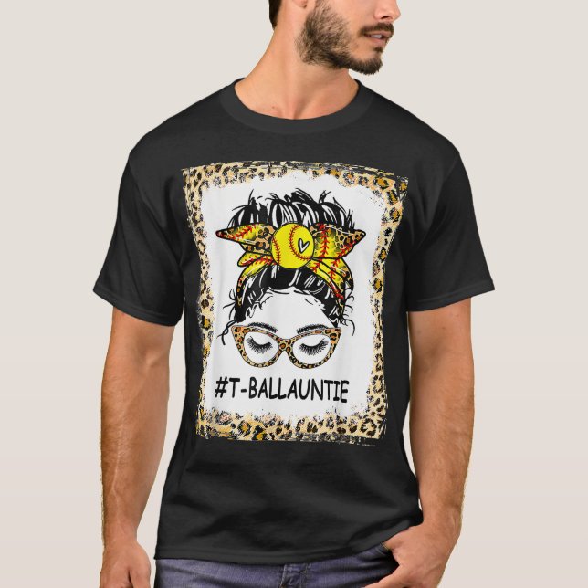 Camiseta Tball Auntie Life Messy Bun Leopard Print Softball (Anverso)