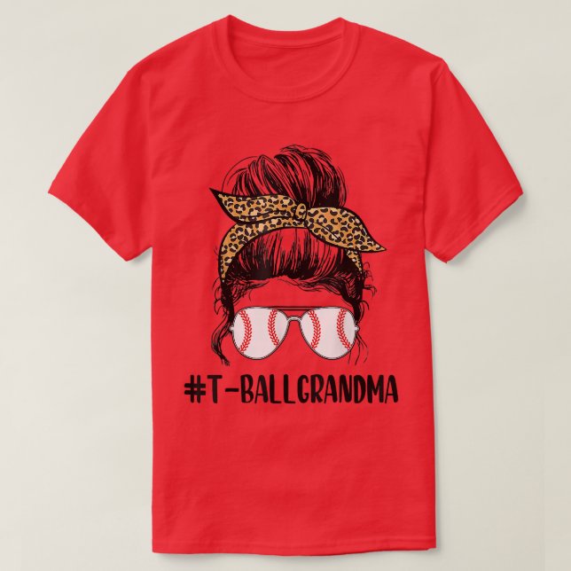 Camiseta Tball Grandma Life Messy Bun Leopard Print Softbal (Diseño del anverso)