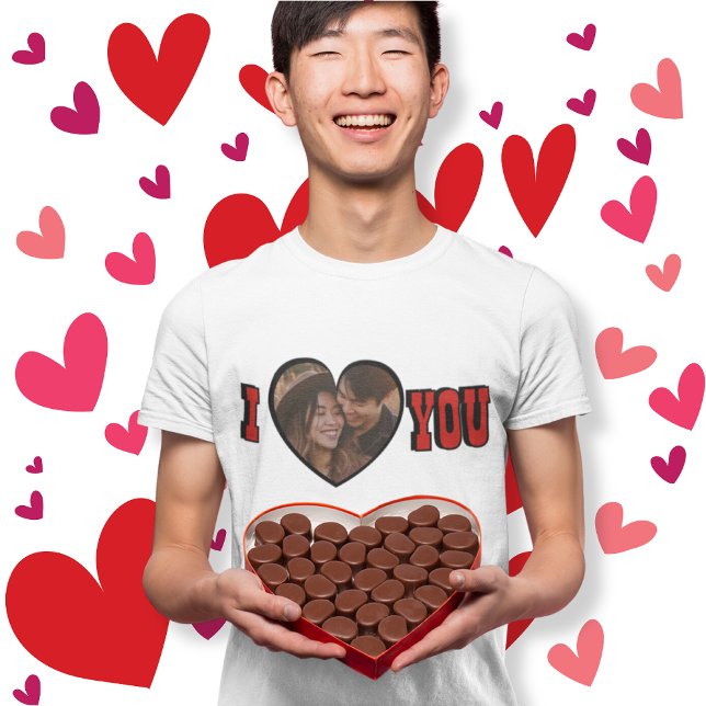 Camiseta Te amo a ti Personalizado rojo foto de los hombres (I Love You Red Custom Photo Heart Men's T-Shirt)