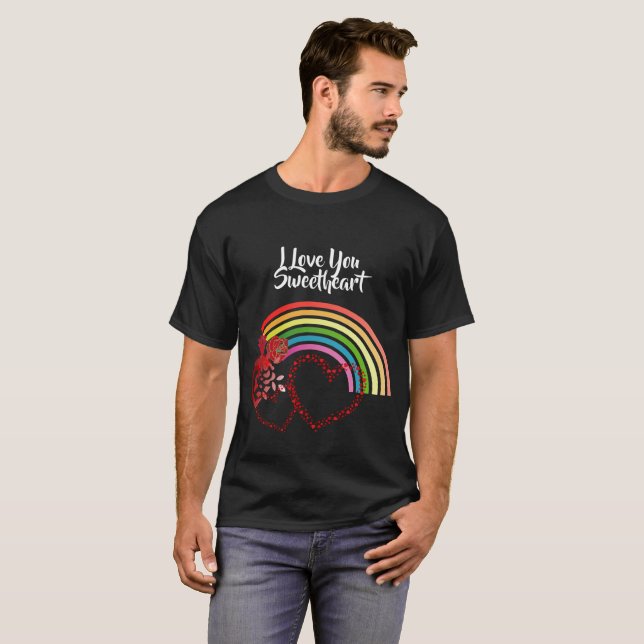 Camiseta Te Amo Día de San Valentín Rosa Arcoiris (Anverso completo)
