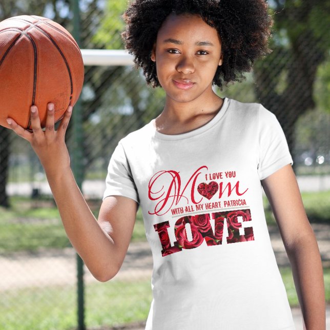 Camiseta Te Amo Mamá Nombra A Los Niños Florales Modernos D (Subido por el creador)