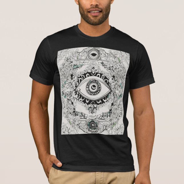 Camiseta Té de arte de tatuaje de ojos malvados - Negra, az (Anverso)