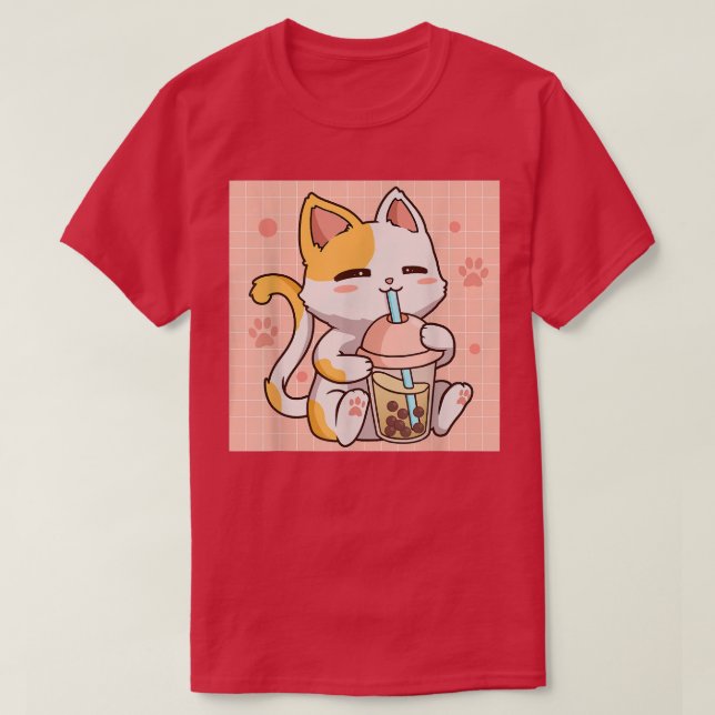 Camiseta Té de burbuja Boba Cat Cute Anime Kawaii Aesthetic (Diseño del anverso)