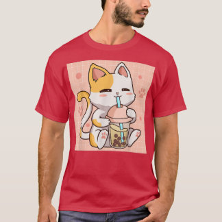 Camiseta Té de burbuja Boba Cat Cute Anime Kawaii Aesthetic