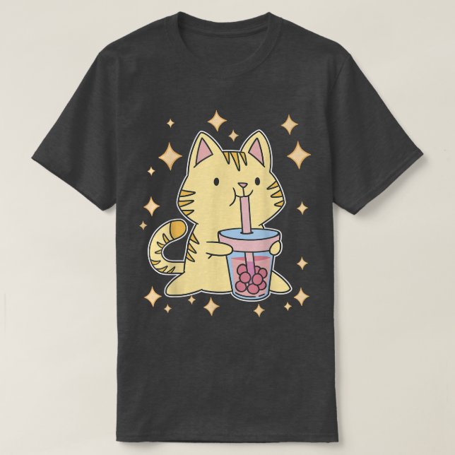 Camiseta Té de burbuja cutáneo Kitty Kawaii Boba gato de té (Diseño del anverso)