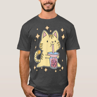 Camiseta Té de burbuja cutáneo Kitty Kawaii Boba gato de té