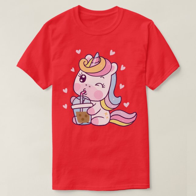 Camiseta Té de burbuja de bebida de unicornio (Diseño del anverso)