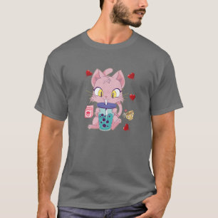 Camiseta Té de burbuja de gato Boba T Anime Kawaii Neko Str