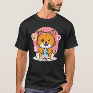 Camiseta Té de burbuja de gato lindo Boba Anime Kawaii Neko