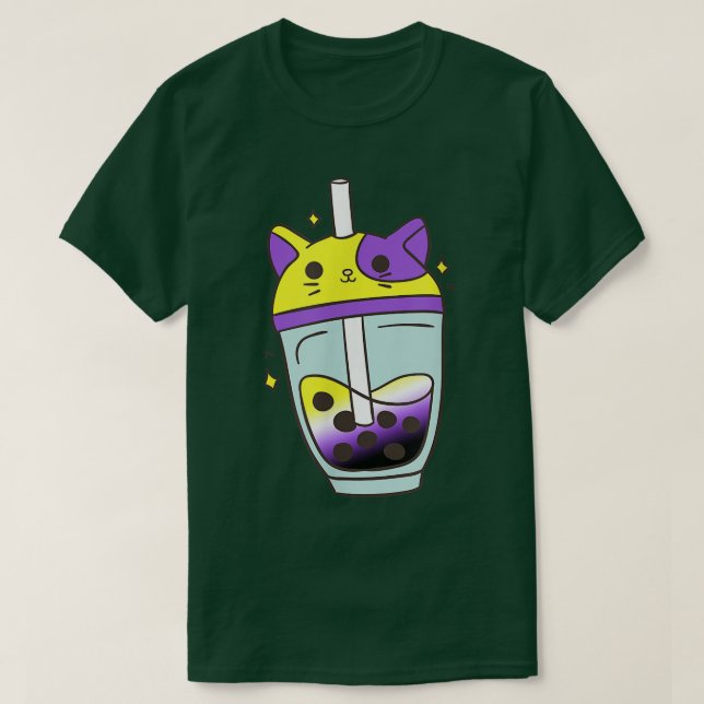 Camiseta Té de burbuja de gato no binario Lover Kawaii LGBT (Diseño del anverso)