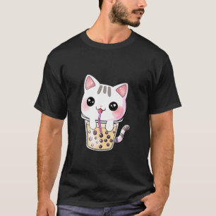 Camiseta té de burbuja de gatos de Kawaii