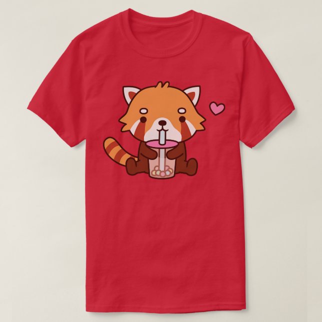 Camiseta Té de burbuja de panda rojo picado (Diseño del anverso)