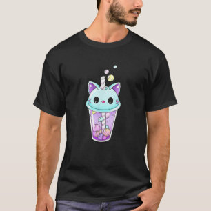 Camiseta Té de burbuja de té Boba Kawaii Anime japonés Neko