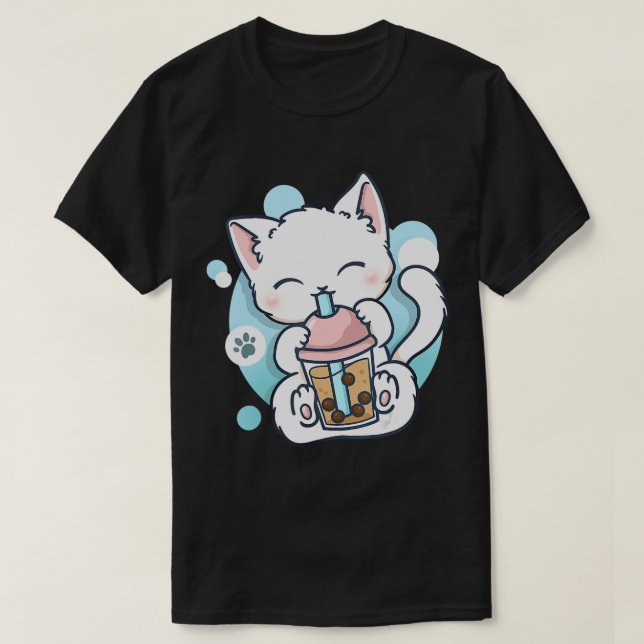 Camiseta Té de burbuja de té Boba Kawaii Anime japonés Neko (Diseño del anverso)