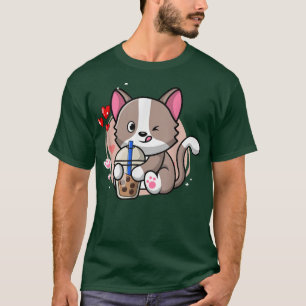Camiseta Té de burbuja de té Boba Kawaii Anime japonés Neko
