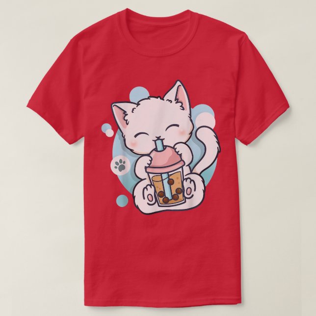 Camiseta Té de burbuja de té Boba Kawaii Anime japonés Neko (Diseño del anverso)