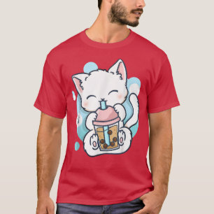 Camiseta Té de burbuja de té Boba Kawaii Anime japonés Neko