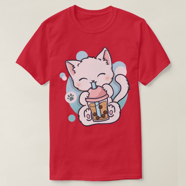 Camiseta Té de burbuja de té Boba Kawaii Anime japonés Neko (Diseño del anverso)