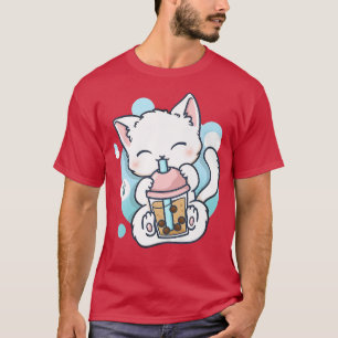 Camiseta Té de burbuja de té Boba Kawaii Anime japonés Neko