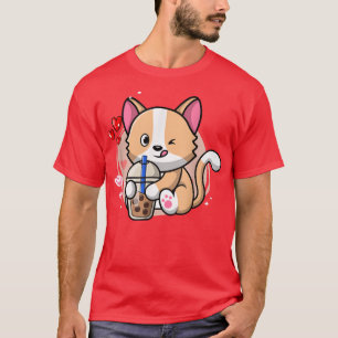 Camiseta Té de burbuja de té Boba Kawaii Anime japonés Neko