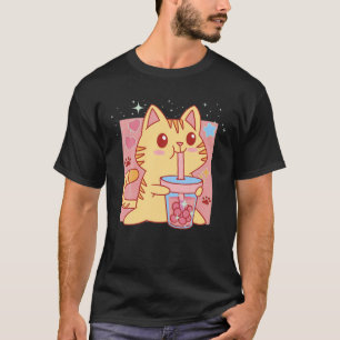 Camiseta Té de burbuja de té Boba Kawaii Anime japonés Neko