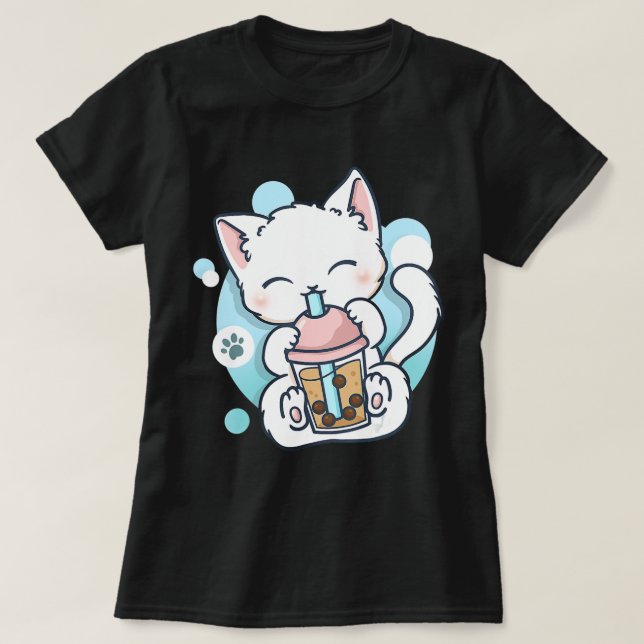 Camiseta Té de burbuja de té Boba Kawaii Anime japonés Neko (Diseño del anverso)