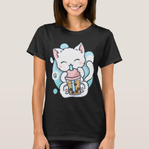 Camiseta Té de burbuja de té Boba Kawaii Anime japonés Neko