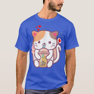 Camiseta Té de burbuja de té Boba Kawaii Anime japonés Neko