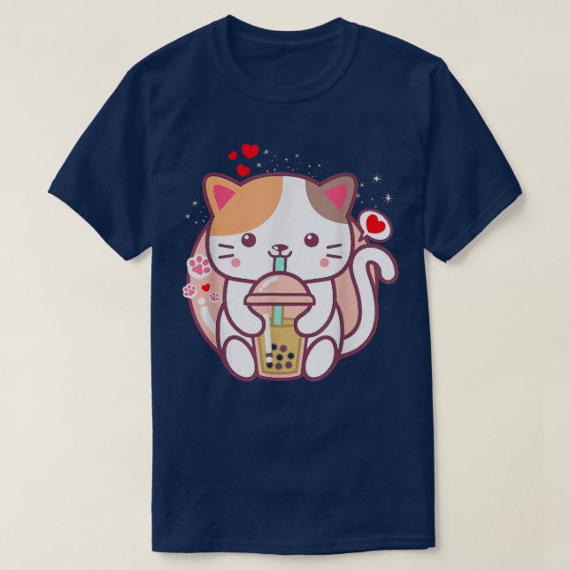 Camiseta Té de burbuja de té Boba Kawaii Anime japonés Neko (Diseño del anverso)