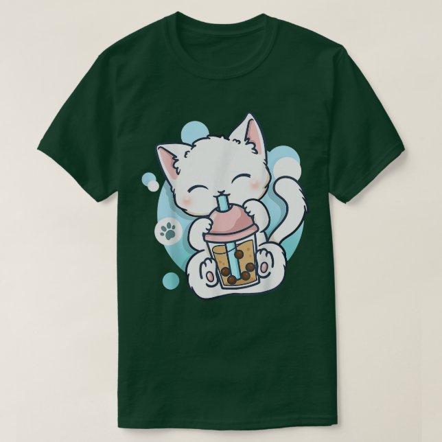 Camiseta Té de burbuja de té Boba Kawaii Anime japonés Neko (Diseño del anverso)