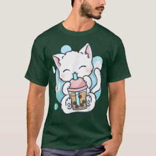 Camiseta Té de burbuja de té Boba Kawaii Anime japonés Neko