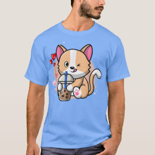 Camiseta Té de burbuja de té Boba Kawaii Anime japonés Neko