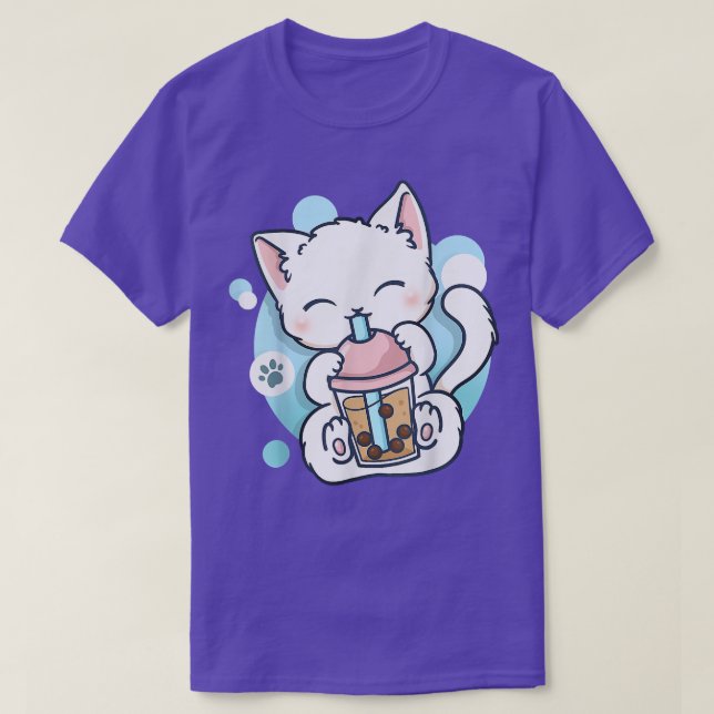 Camiseta Té de burbuja de té Boba Kawaii Anime japonés Neko (Diseño del anverso)