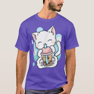 Camiseta Té de burbuja de té Boba Kawaii Anime japonés Neko
