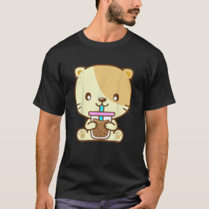 Camiseta Té de burbuja de té Boba Kawaii Anime japonés Neko