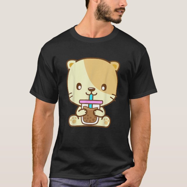 Camiseta Té de burbuja de té Boba Kawaii Anime japonés Neko (Anverso)