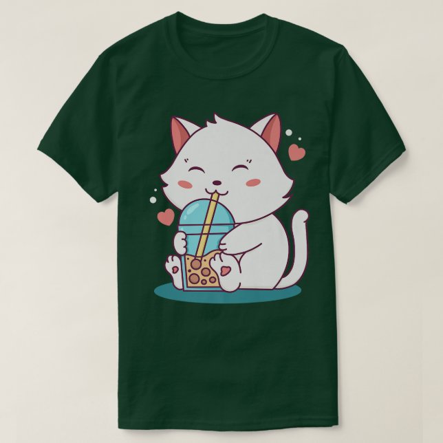 Camiseta Té de burbuja de té Boba Tea de gato Anime Kawaii  (Diseño del anverso)