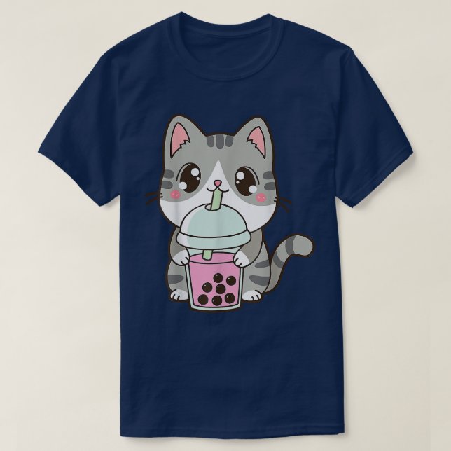 Camiseta Té de burbuja de té Boba Tea de gato Anime Kawaii  (Diseño del anverso)