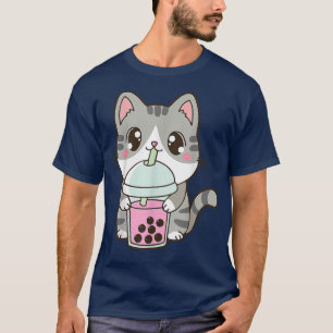 Camiseta Té de burbuja de té Boba Tea de gato Anime Kawaii