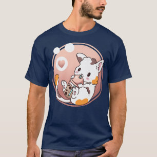 Camiseta Té de burbuja de té Boba Tea de gato Anime Kawaii 